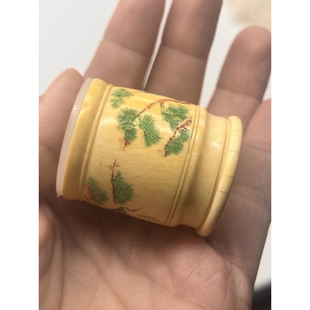 Rare 1930s Celluloid Salt & Pepper Shakers Handpainted Asian Crane Tree Motif - Picture 2 of 12